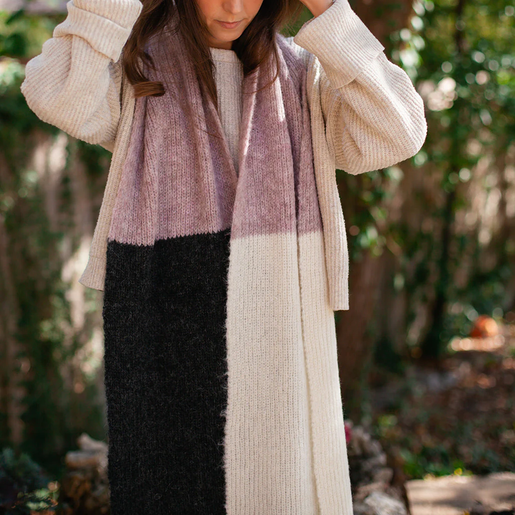 Alpaca Scarf Blush Color Block Lightweight Cozy Ribbed - Image 3