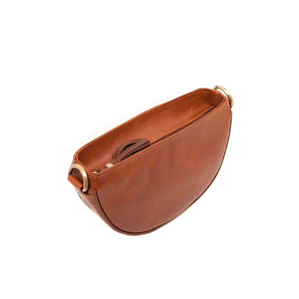 Brown Half Moon Crossbody Clutch Wristlet Eco Leather Tassel Bag - Image 4