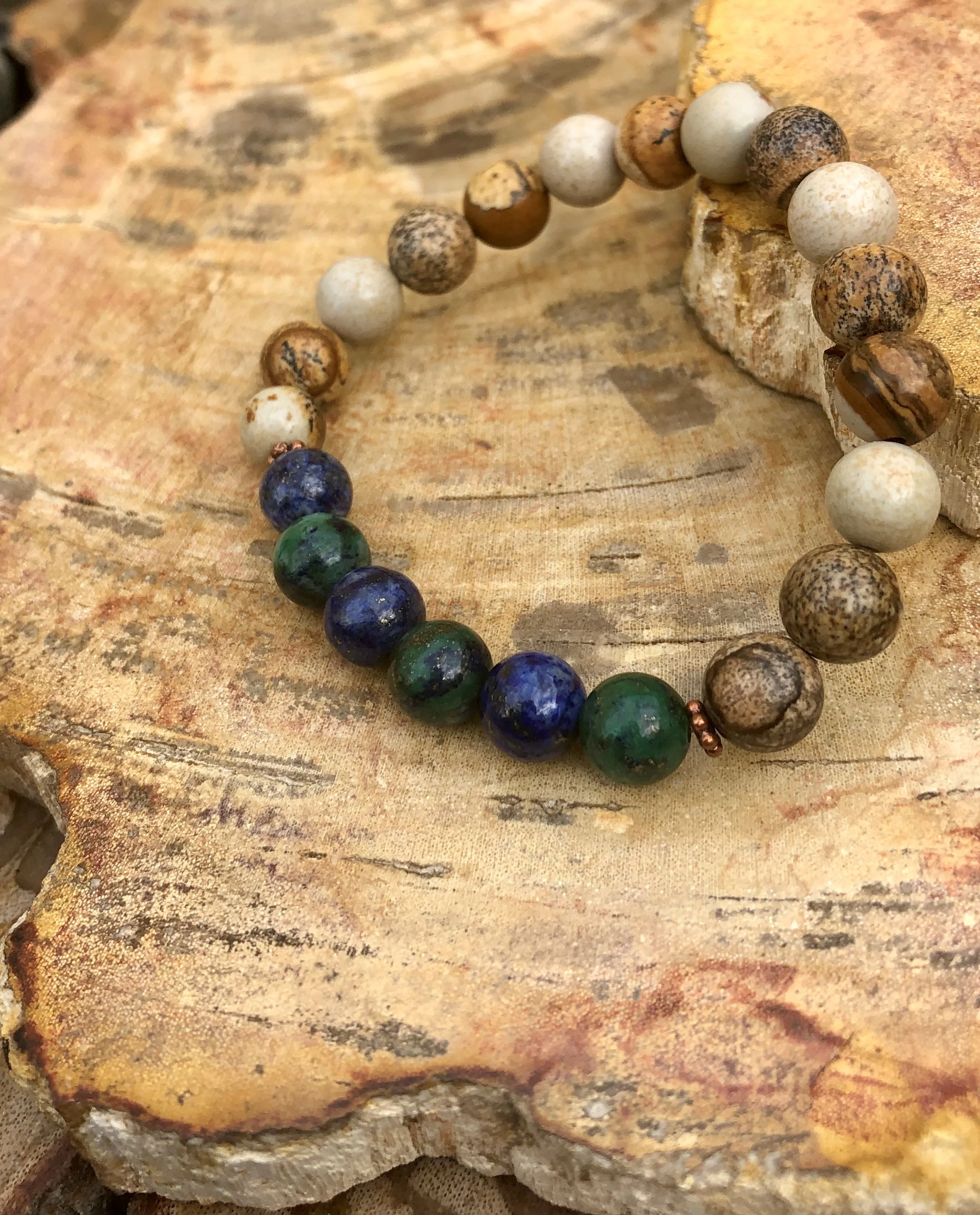 Malachite Chrysocolla Picture Jasper Stretch Bracelet - Image 3