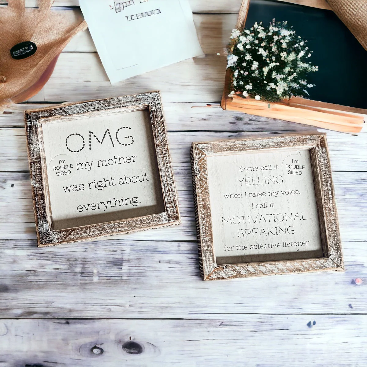 Funny Double Sided 6 Inch Wooden Mom Sign Desk Plaque Home Decor Gift For Mother - Image 4