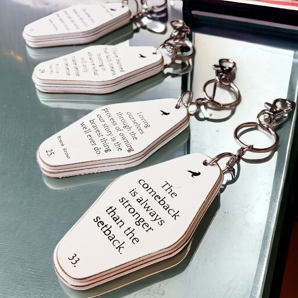 Wooden Inspirational Key Chains Reversible Heavy Duty Motivational Quotes Keyring Set 10 Plus Styles - Image 4