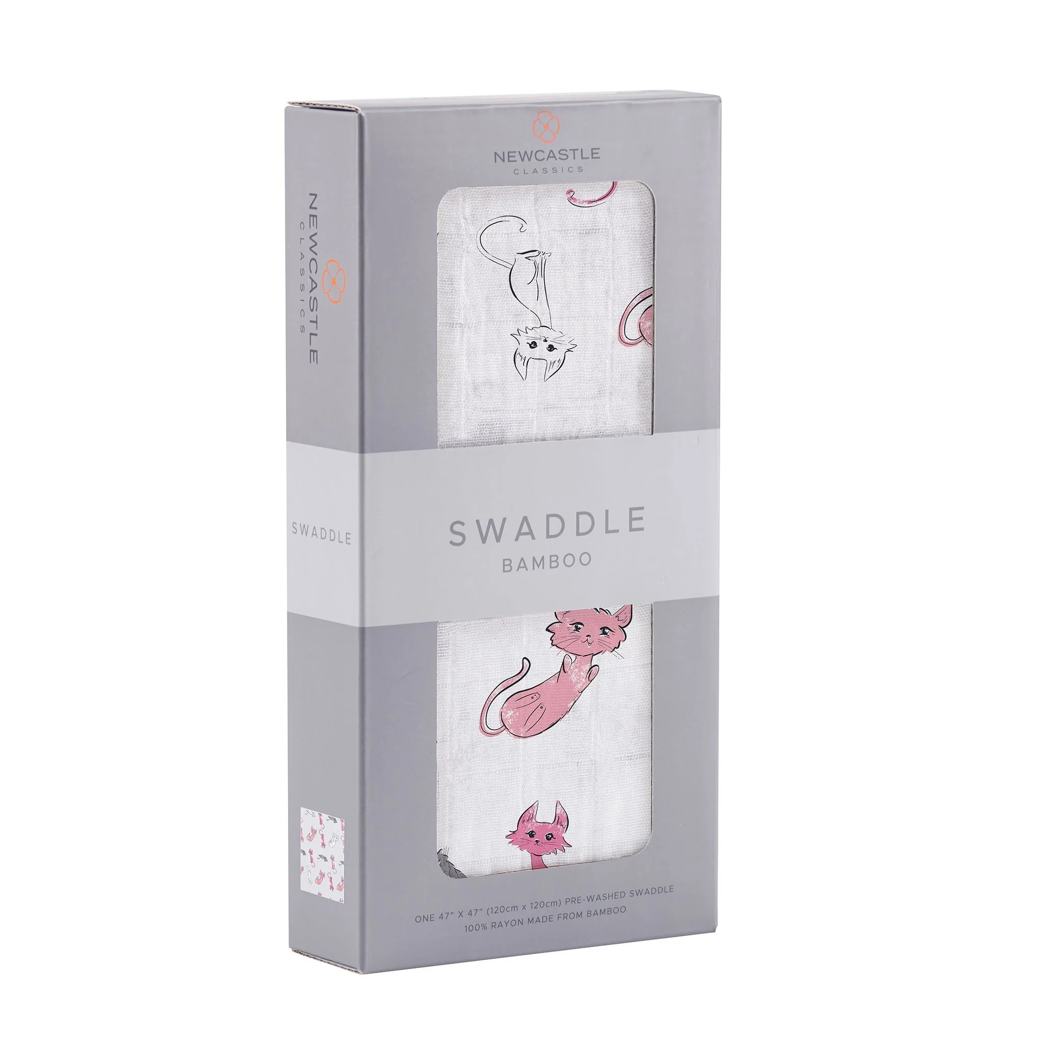 Bamboo Muslin Swaddle Pink Kitty Print Breathable Soft - Image 4