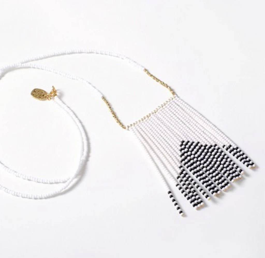 Porcupine Naibor Beaded Tassel Necklace 28in 24K Gold Glass Beads Boho - Image 3