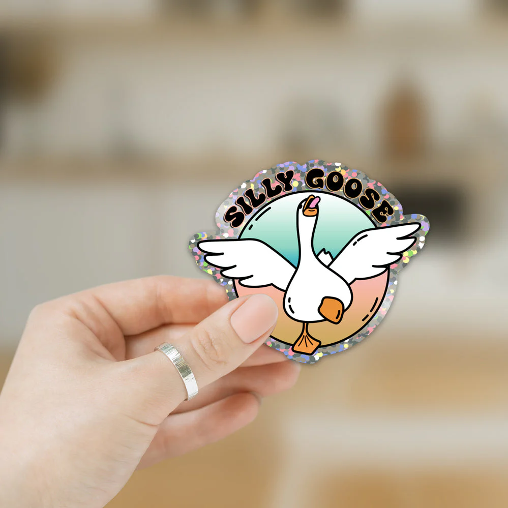 Glitter Die Cut Vinyl Sticker Silly Goose Waterproof Durable For Water Bottles Laptops Journals - Image 4